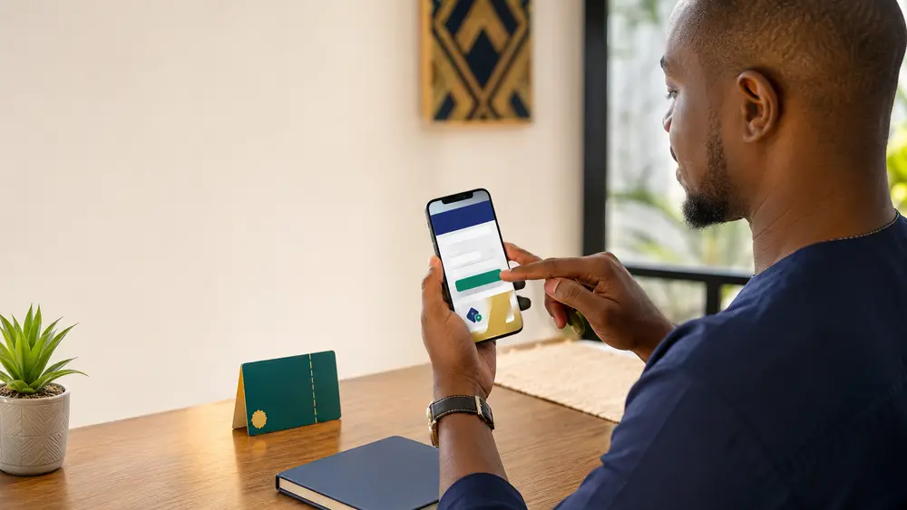 Utilisateur sénégalais vérifiant un champ promotionnel sur son téléphone