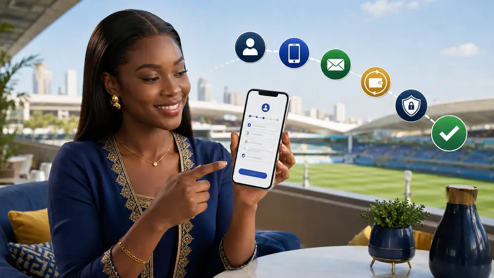 Adulte sénégalaise créant un compte sportif sécurisé depuis un smartphone